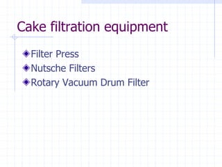 Cake filtration equipment
Filter Press
Nutsche Filters
Rotary Vacuum Drum Filter
 