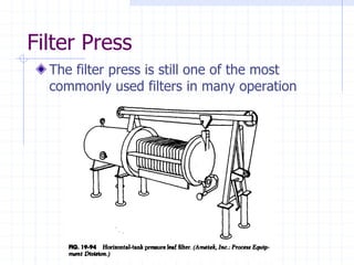 Filter Press
The filter press is still one of the most
commonly used filters in many operation
 