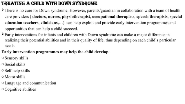 MANAGEMENT OF A CHILD WITH DOWNS SYNDROME | PPTX