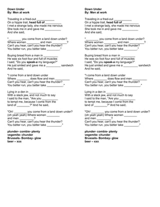 Down under song lyrics | DOC