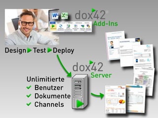 Add-Ins
Design Test Deploy
Server
Unlimitierte
Benutzer
Dokumente
Channels
 