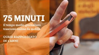 75 MINUTI
Il tempo medio giornaliero
trascorso online da mobile
QUASI RAPPODDIATO
IN 2 ANNI
 