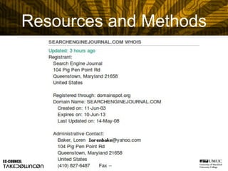 Resources and Methods
 