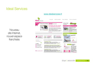 Ideal Services
                      www.idealservices.fr




   Nouveau
 site Internet,
nouvel espace
  franchisés




                                                        36
                                               Octobre 2010   36
                  Doye & Associés - mai 2010
 