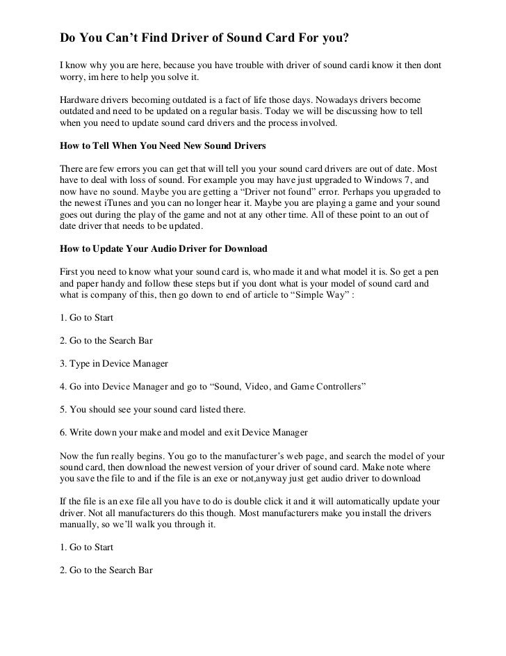 Do You Can T Find Driver Of Sound Card For You