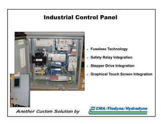 Another Custom Solution by
Industrial Control Panel
 Fuseless Technology
 Safety Relay Integration
 Stepper Drive Integration
 Graphical Touch Screen Integration
 