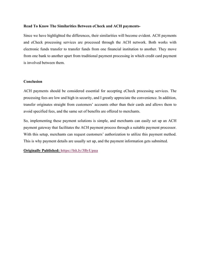Do You know How ACH And eChecks Are Different | PDF