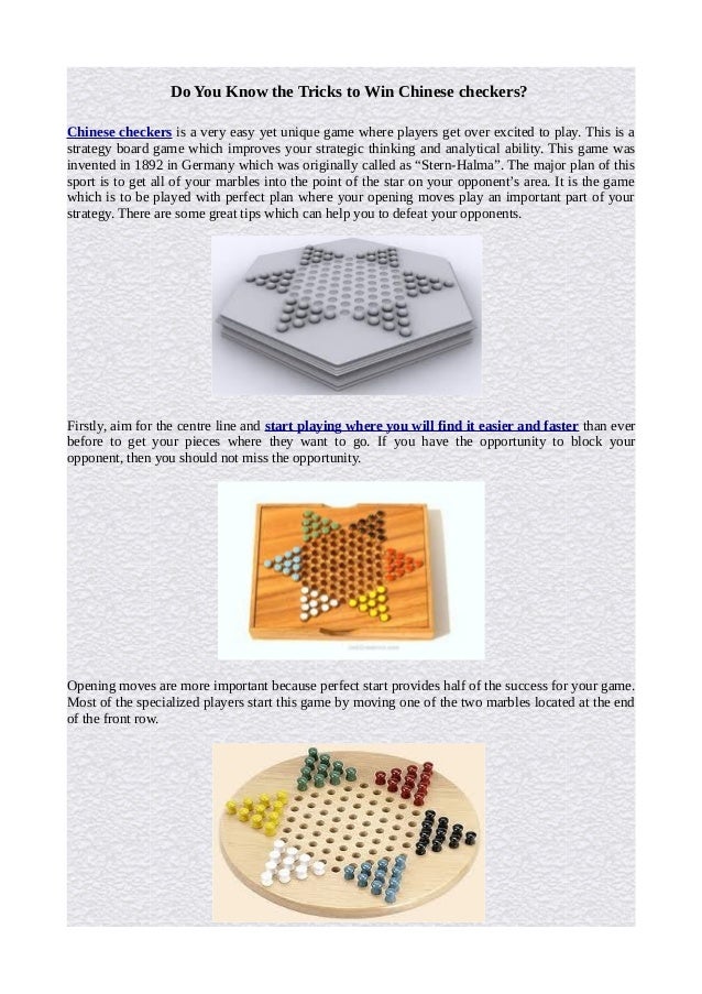 Do you know the tricks to win chinese checkers?
