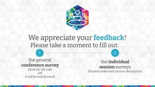 We appreciate your feedback!
Please take a moment to fill out:
the general
conference survey
Flash the QR code
OR
It will be sent by email
the Individual
session surveys
(located under each session description)
1 2
 