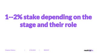 1­-2% stake depending on the
stage and their role
Chișinău, Moldova | 27.04.2018 | #ROCKIT
 