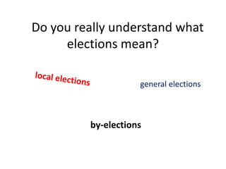 Do you really understand what
elections mean?
general elections
by-elections
 