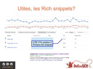 Utiles, les Rich snippets?




      CTR 17% position 2
      5%Sans les snippets
 