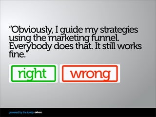 “Obviously, I guide my strategies
using the marketing funnel.
Everybody does that. It still works
fine.”

       right    ...