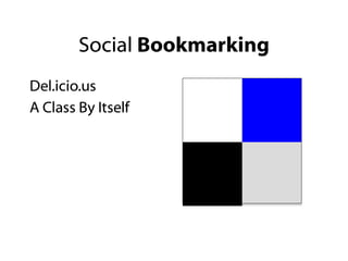 Social  Bookmarking <ul><li>Del.icio.us </li></ul><ul><li>A Class By Itself </li></ul>