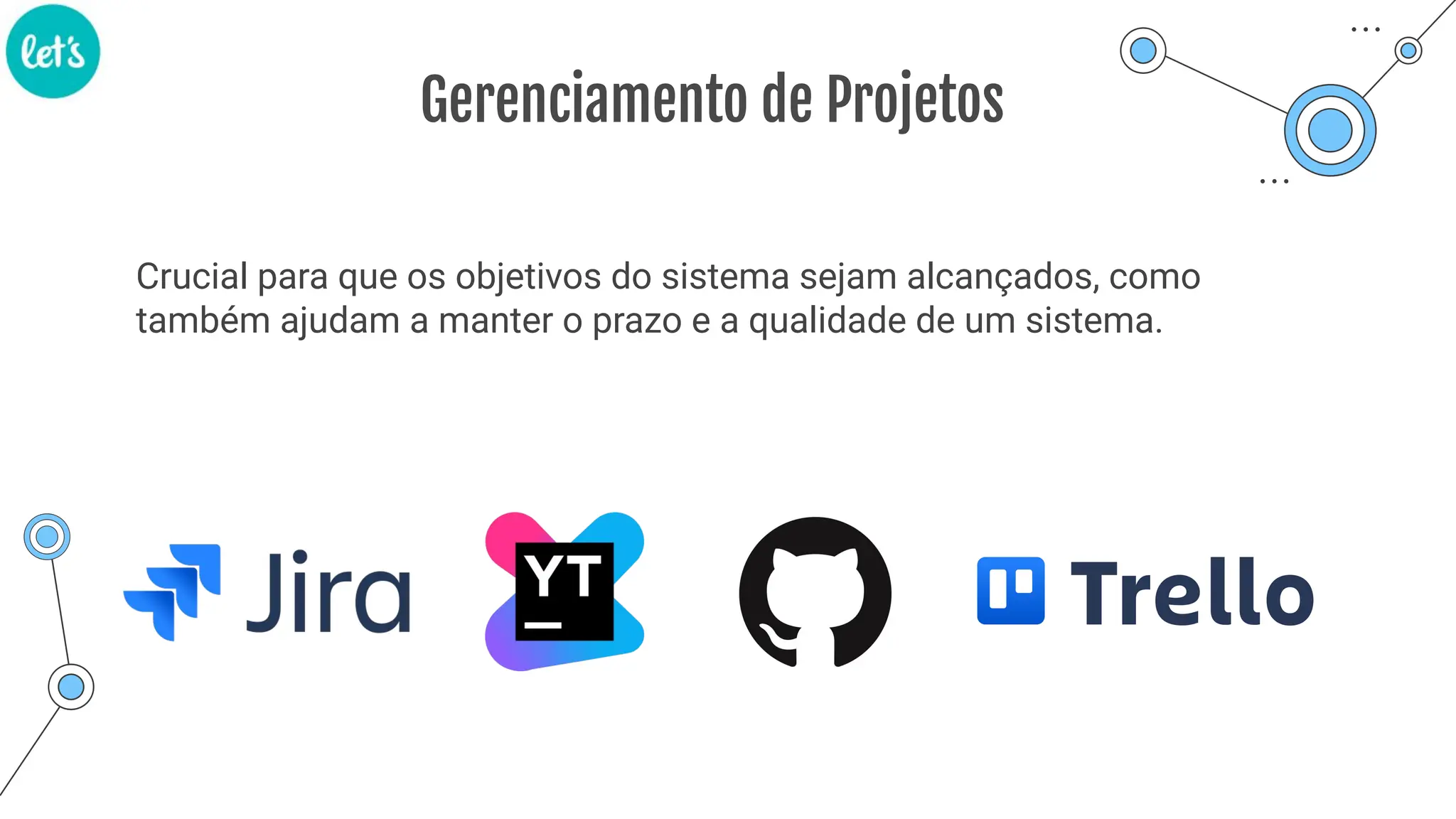 Gerenciamento de Projetos
Crucial para que os objetivos do sistema sejam alcançados, como
também ajudam a manter o prazo e a qualidade de um sistema.
 