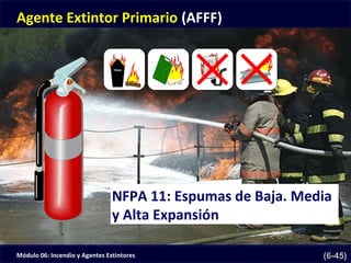 Módulo 06: Incendio y Agentes Extintores (6-45)
NFPA 11: Espumas de Baja. Media
y Alta Expansión
Agente Extintor Primario (AFFF)
 