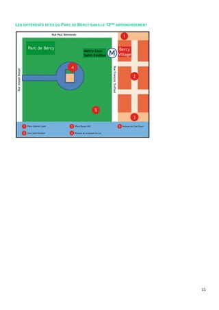 11
LES DIFFÉRENTS SITES DU PARC DE BERCY DANS LE 12EME
ARRONDISSEMENT
 