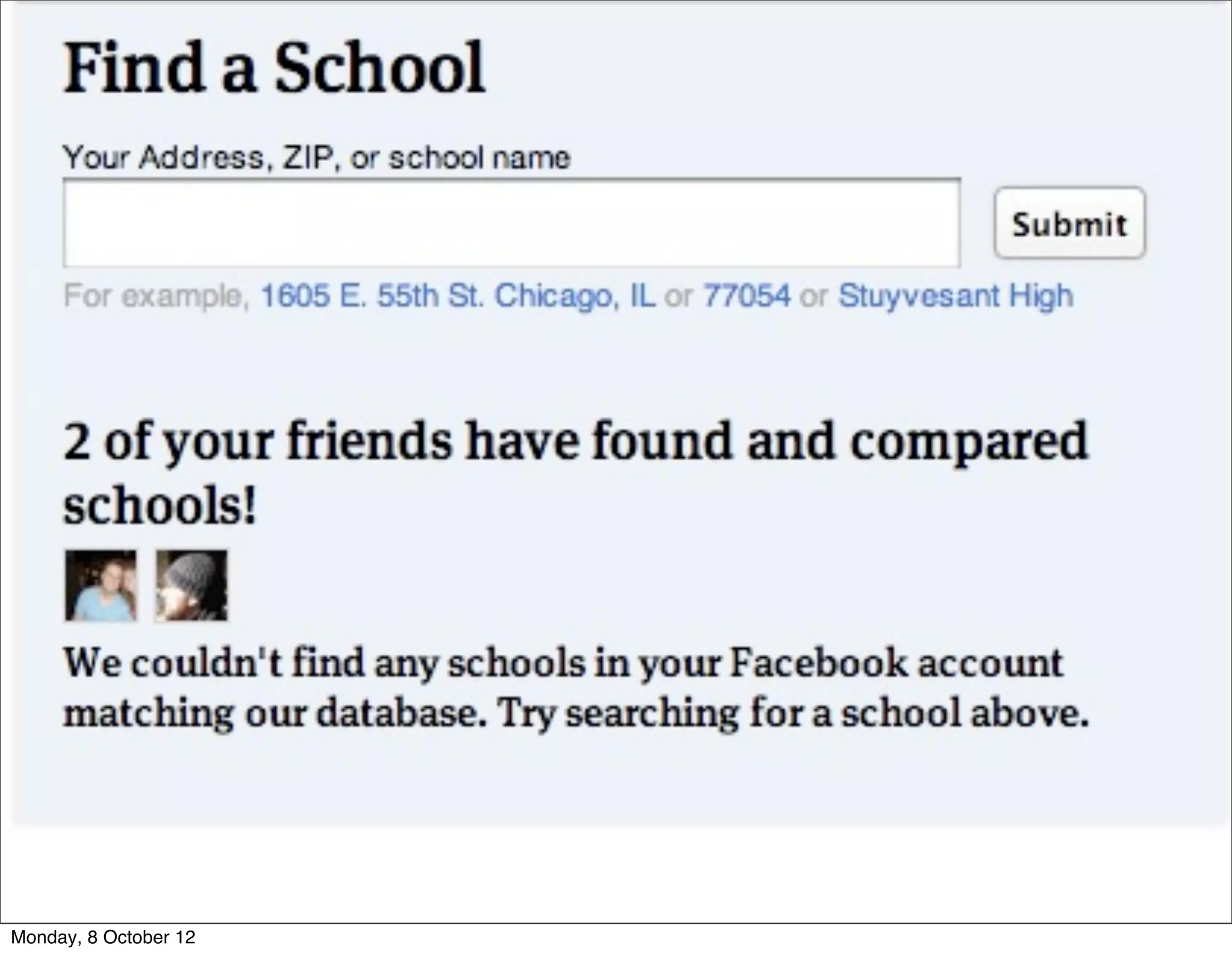 Monday, 8 October 12
 