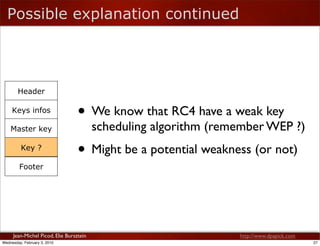 Possible explanation continued




        Header

     Keys infos
                                  • We know that RC4 ha...