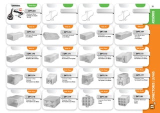 CONECTORES/LUVASACESSÓRIOS
21
Emb. 1%
Emb. 10 pçs.
Emb. 10 pçs.
Emb. 1%
Emb. 10 pçs.
Emb. 10 pçs.
Emb. 1%
Emb. 10 pçs.
Emb. 10 pçs.
Emb. 10 pçs.
Emb. 10 pçs.
Emb. 10 pçs.
»» DP7.169
Luva Bocão para
Terminal
6.3 mm (Fêmea)
»» DP7.170
Luva para Terminal
Mosquitinho 2.88 mm (Fêmea)
»» DP7.171
Luva c/ Trava
Para Terminal 6.3 mm (Espadão)
»» DP7.172
Conector 2 Vias em T
Para Terminal 6.3 mm (Macho)
»» DP7.173
Conector 2 Vias em T
Para Terminal 6.3 mm (Fêmea)
»» DP7.174
Conector 2 Vias
Paralelo
Para Terminal 6.3 mm (Macho)
»» DP7.175
Conector 2 Vias
Paralelo
Para Terminal 6.3 mm (Fêmea)
»» DP7.176
Conector 3 Vias em T
Para Terminal 6.3 mm (Macho)
»» DP7.178
Conector 4 Vias
Para Terminal 6.3 mm (Macho)
»» DP7.179
Conector 4 Vias
Para Terminal 6.3 mm (Fêmea)
»» DP7.180
Conector Univ. Hylok
9 Vias
(Fêmea)
»» DP7.177
Conector 3 Vias
Para Terminal 6.3 mm (Fêmea)
Emb. 1% Emb. 1% Emb. 1%
»» DP7.153
Luva para Terminal
6.3 mm (Macho)
»» DP7.154
Luva para Terminal
6.3 mm (Fêmea)
»» DP7.168
Luva Curta
Para Terminal 6.3 mm (Macho)
universal Emb. 01 pç.
»» DP7.603
Pendente Mirim
Em Plástico para Lâmpada
12V E 24V
Emb. 10 pçs.
»» DP7.181
Conector Universal
9 Vias
(Macho)
 