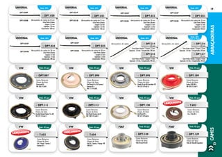 CAMESABRAÇADEIRAS
19
universal universal universal universalEmb. 01% Emb. 01% Emb. 01%
Emb. 01%
(2 pcts. c/ 50 pçs.)
DP7.025B
DP7.025P
»» DP7.025
Abraçadeira de nylon de 39 cm
Cores Preta e Branca
Largura: 4,7 mm
Espessura: 1,2 mm
Comprimento: 390 mm
DP7.024B
DP7.024P
»» DP7.024
Abraçadeira de nylon de 28 cm
Cores Preta e Branca
Largura: 4,7 mm
Espessura: 1,2 mm
Comprimento: 280 mm
»» DP7.216
35 cm
Cores Preta e Branca / Largura: 13 mm
Espessura: 2,0 mm / Comprimento: 350 mm
»» DP7.217
54 cm
Cores Preta e Branca / Largura: 13 mm
Espessura: 2,0 mm / Comprimento: 540 mm
Abraçadeira de nylon»» DP7.214
23 cm
Cores Preta e Branca / Largura: 7,4 mm
Espessura: 1,8 mm / Comprimento: 230 mm
»» DP7.215
40 cm
Cores Preta e Branca / Largura: 7,4 mm
Espessura: 1,8 mm / Comprimento: 400 mm
Abraçadeira de nylon
Emb. 02 pçs.
Emb. 02 pçs.
Emb. 02 pçs.
Emb. 02 pçs.
Emb. 02 pçs.
Emb. 02 pçs. Emb. 02 pçs.
Emb. 02 pçs. Emb. 02 pçs.
Emb. 02 pçs.
Emb. 02 pçs.
VW
VW
VW
VW
VW
VW VW
VW VW
VW
FIAT
»» DP7.111
Came Retorno
Chave de Seta
Brasília/Variant/Sedan 76 a 80
VW: 311.514.661-1
»» DP7.113
Came Retorno
Chave de Seta
Gol/Parati/Saveiro até 85
VW: 9.307.415.660-1
»» DP7.120
Came Retorno
Chave de Seta
Gol/Parati 95 >
VW: 377.419.660-A
»» 7.652
Came Retorno
Chave de Seta
Fox / Polo 03 >
»» 7.653
Came Retorno
Chave de Seta
Gol / Parati / Saveiro /
Santana 02 >
»» 7.654
Came Retorno
Chave de Seta
Gol GV / Saveiro / Voyage VW
4005619
»» DP7.128
Came Retorno
Chave de Seta
Palio (Kostal/Brasil)
»» DP7.087
Came Retorno
Chave de Seta
Passat até 84
VW: ZBA.415.660
»» DP7.090
Came Retorno
Chave de Seta
Gol/Parati 85 a 94/Saveiro/
Santana 85 >
VW: 171.419.660
»» DP7.109
Came Retorno
Chave de Seta
Sedan 1300/80 >
VW: 305.415.660-1
»» DP7.095
Came Retorno
Chave de Seta
Kombi 82 até 98/Caminhão VW
VW: 321.419.661-A
universal universal universal universalEmb. 01% Emb. 01% Emb. 01% Emb. 01%
»» DP7.020
Abraçadeira de nylon de 10 cm
Cores Preta e Branca
Largura: 2,5 mm
Espessura: 1,0 mm
Comprimento: 100 mm
DP7.020B
DP7.020P
»» DP7.021
Abraçadeira de nylon de 15 cm
Cores Preta e Branca
Largura: 3,4 mm
Espessura: 1,2 mm
Comprimento: 150 mm
DP7.021B
DP7.021P
DP7.023B
DP7.023P
»» DP7.023
Abraçadeira de nylon de 23 cm
Cores Preta e Branca
Largura: 4,7 mm
Espessura: 1,2 mm
Comprimento: 230 mm
»» DP7.022
Abraçadeira de nylon de 20 cm
Cores Preta e Branca
Largura: 4,7 mm
Espessura: 1,2 mm
Comprimento: 200 mm
DP7.022B
DP7.022P
Emb. 02 pçs.FIAT
»» DP7.129
Came Retorno
Chave de Seta
Palio (M. Marelli/Argentina)
LANÇAMENTO
LANÇAMENTO
LANÇAMENTO
 