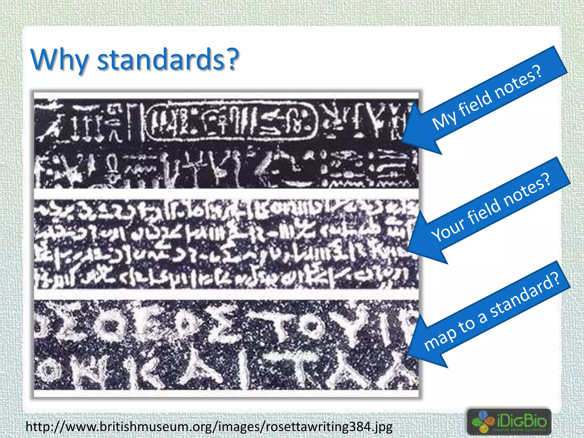 Why standards?

http://www.britishmuseum.org/images/rosettawriting384.jpg

 