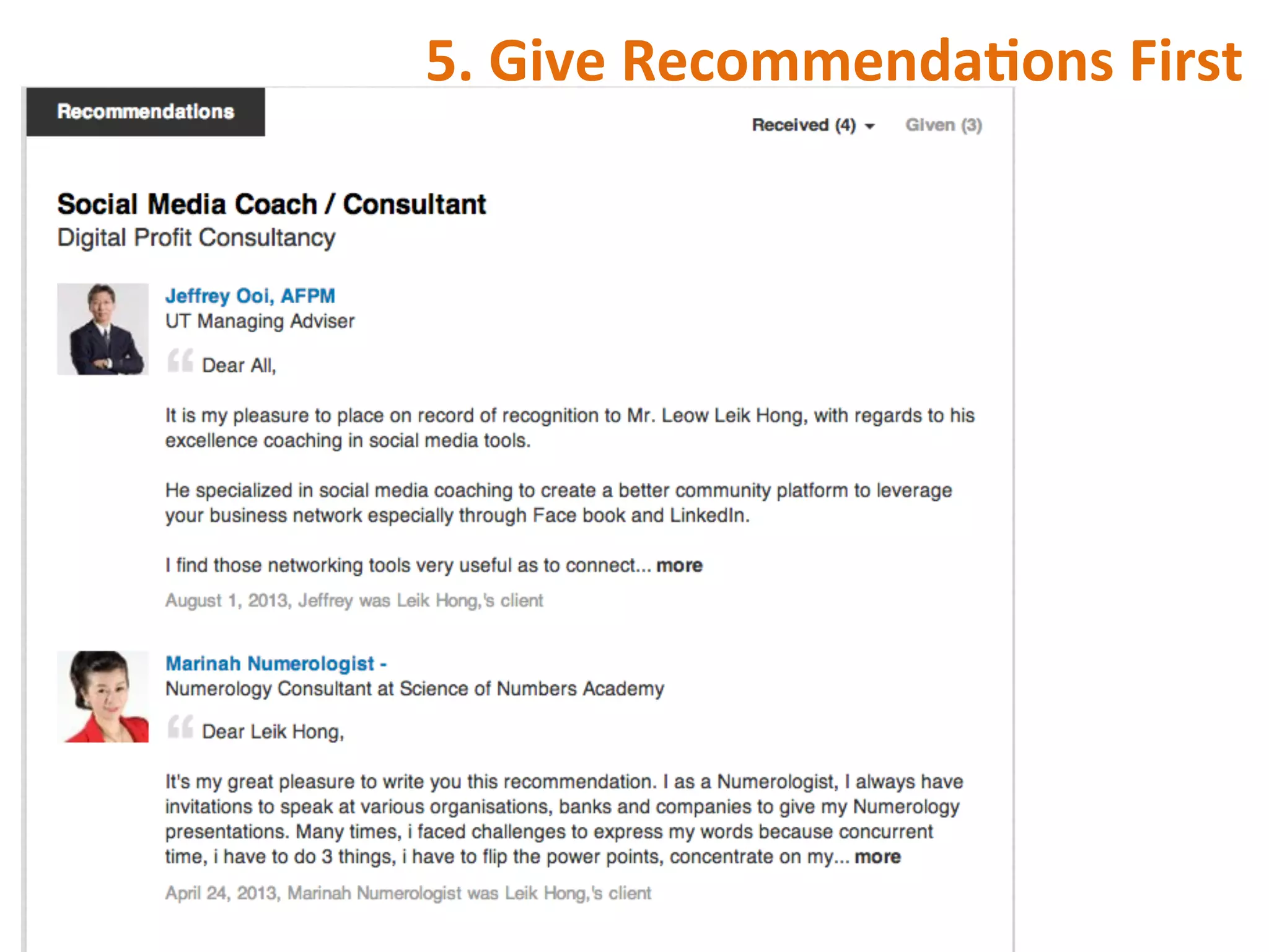 5.	
  Give	
  RecommendaRons	
  First	
  
 