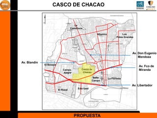CASCO DE CHACAO


                                        La
                                     Castellana

                                                          Altamira               Los
                                                                            Palos Grandes




                                                                                        Av. Don Eugenio
                                                                                            Mendoza
Av. Blandín
              El Bosque
                                                                                            Av. Fco de
                              Campo           Casco de                                      Miranda
                              Alegre           Chacao

                                                       Bello         La Floresta
                                                       Campo

                                                                                        Av. Libertador
                                           Edo. Leal
                          El Rosal




                                       PROPUESTA
 