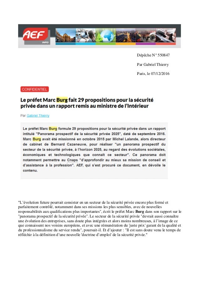 Rapport prospectif à l'horizon 2025 sur la sécurité privée remis au