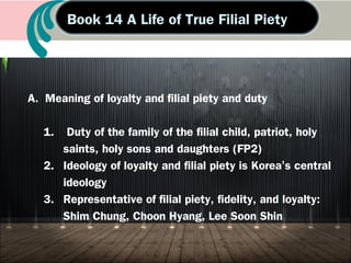 C. TP’s teaching material for the unification of
North and South Korea and the world (2000)
1. World Unification and the Unification of North and
South Korea through True Love
2. The cosmos is My Hometown and Homeland
3. Everybody wants True Love
4. The Path for America (world) and Humanity in the Last
Days
5. Life Course that God’s royal sons and daughters must
go
 