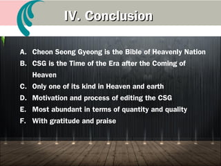 A. Proclamation of the Family Pledge and prerequisite
1. Background of how FP came to be
2. Meaning and value of FP
3. Blessed families and FP
A. FP and explanation of each verse
Book 16 True Families and the Family Pledge
 