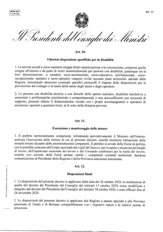 Il Dpcm del 24 ottobre 2020