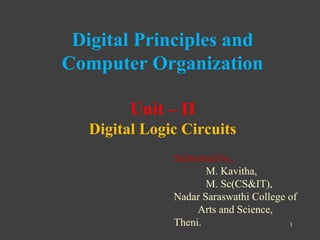 Digital Principles and
Computer Organization
Unit – II
Digital Logic Circuits
Submitted by,
M. Kavitha,
M. Sc(CS&IT),
Nadar Saraswathi College of
Arts and Science,
Theni. 1
 