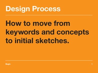 Design Process
How to move from
keywords and concepts
to initial sketches.
Begin	1

 