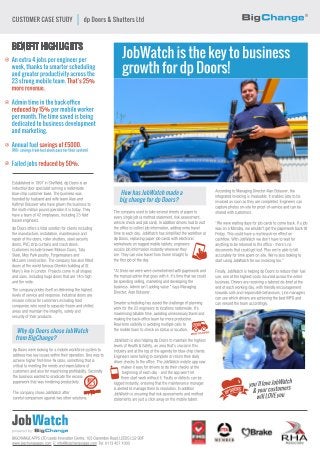 Case Study -  JobWatch is the key to business growth for dp Doors 