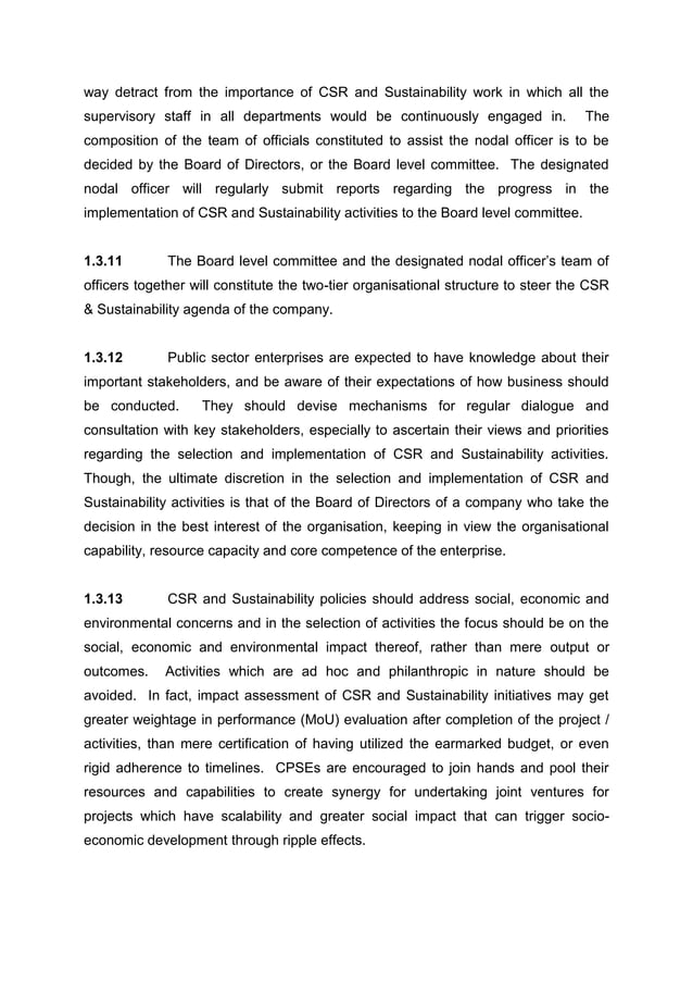 Dpe Guidelines On Csr And Sustainability 2013