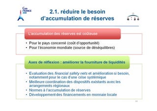 2.1. réduire le besoin
                            d’accumulation de réserves




                                                         14
14   Titre de la présentation
 