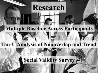 Research
Multiple Baseline Across Participants
Tau-U Analysis of Nonoverlap and Trend
Social Validity Survey
 