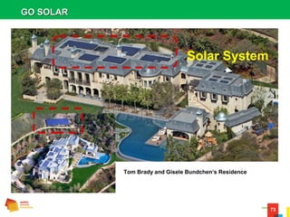 73
GO SOLARGO SOLAR
Tom Brady and Gisele Bundchen‘s Residence
Solar System
 