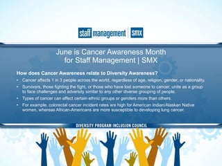 June is Cancer Awareness Month for Staff Management | SMX ,[object Object],[object Object],[object Object],[object Object],[object Object]