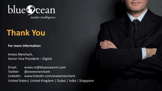 © 2015 Blueocean Market Intelligence 20
Thank You
For more information:
Anees Merchant,
Senior Vice President – Digital
Email: anees.m@blueoceanmi.com
Twitter: @aneesmerchant
LinkedIn: www.linkedin.com/aneesmerchant
United States| United Kingdom | Dubai | India | Singapore
 