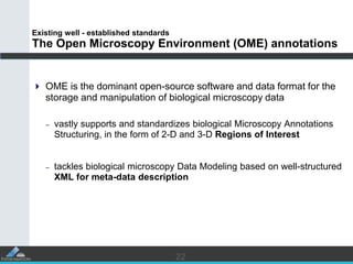 2222
Existing well - established standards
The Open Microscopy Environment (OME) annotations
 OME is the dominant open-so...