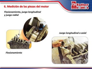 6. Medición de las piezas del motor
Flexionamiento
Juego longitudinal o axial
Flexionamiento, juego longitudinal
y juego radial
 