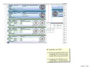 # Tabellen mit Bild
-  intergrundwechsel und
   H
   Umgang mit unterschied-
   licher Informationstiefen
-  mgang mit Bildausrich-
   U
   tung linke / rechte Seite

                               oyen.de | 2012
 