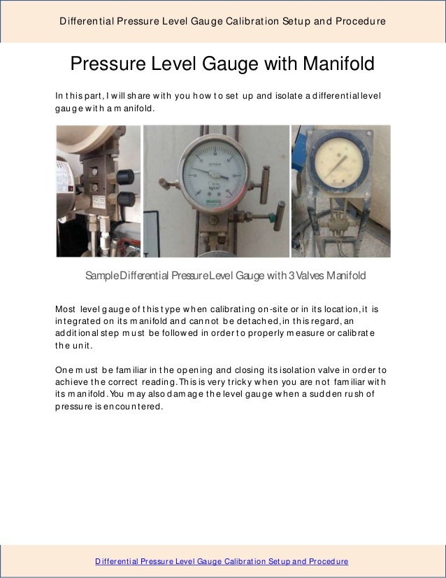 Differential Pressure Level Gauge Calibration Setup and Procedure