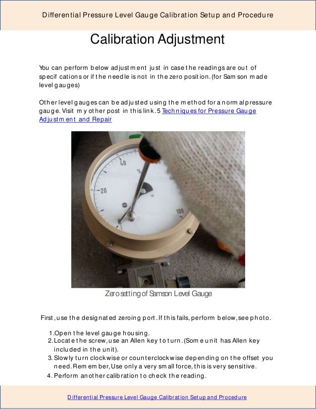 Differential Pressure Level Gauge Calibration Setup and Procedure