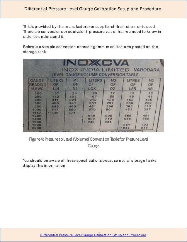 Differential Pressure Level Gauge Calibration Setup and Procedure