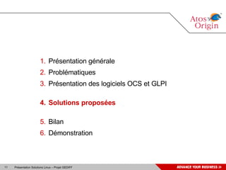 Présentation générale Problématiques Présentation des logiciels OCS et GLPI Solutions proposées Bilan Démonstration 