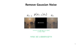 Remove Gaussian Noise
어려운 것은 신경망한테 맡기자
가우시안 노이즈를 넣을 수는 있지만,
그 반대는 어렵지
56
 