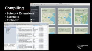 Compiling
‣
‣
‣

Zotero + Extensions
Evernote
Pinboard

 